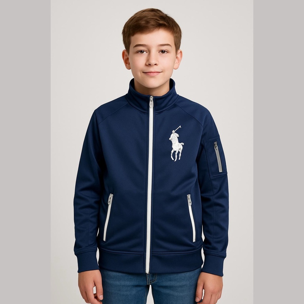 Ralph Lauren Navy Blue Zip Front High Collar Track Jacket Size 7